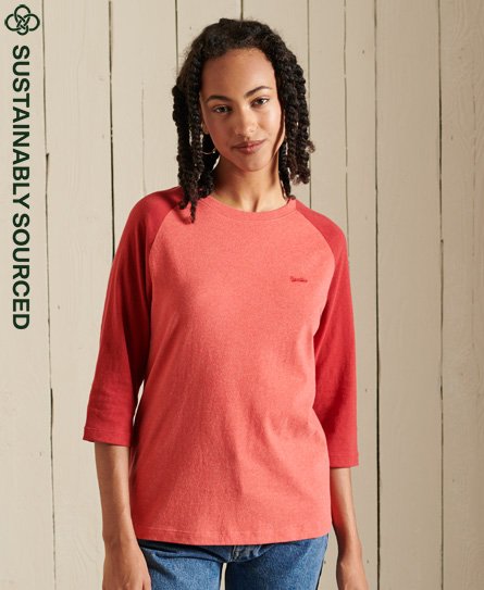 Superdry Women’s Organic Cotton Vintage Baseball Long Sleeve Top Red / Coral Reef Marl/Hike Red - Size: 8