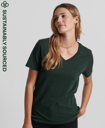 T-Shirt aus Bio-Baumwolle mit V-Ausschnitt und Tasche