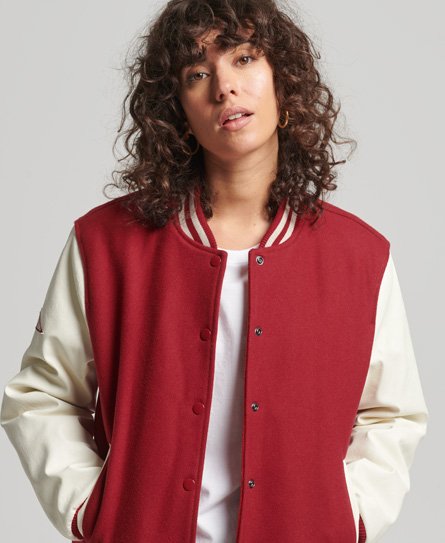 Superdry Women’s College Varsity Bomber Jacket Red / Hike Red - Size: 14