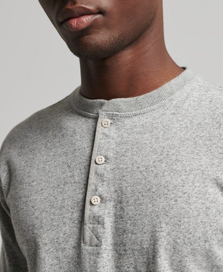 Superdry Men’s Organic Cotton Long Sleeve Henley Top Grey / Athletic Grey Marl - Size: S