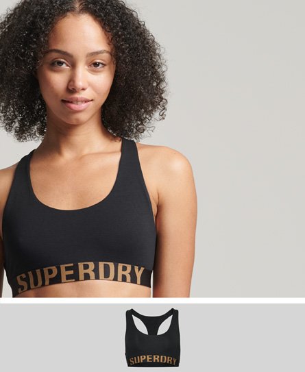 Superdry Women’s Organic Cotton Large Logo Crop Bralette Black / Black/gold - Size: 6