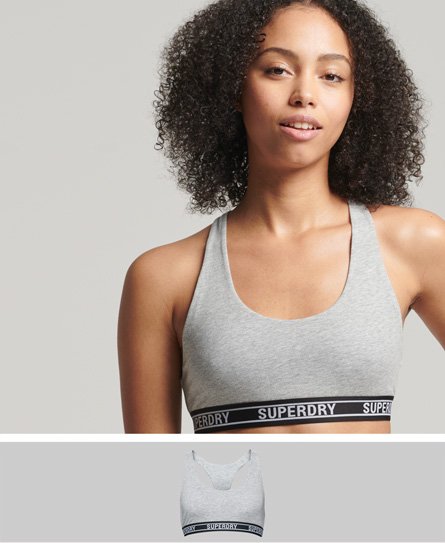 Superdry Women’s Organic Cotton Multi Logo Crop Bralette Light Grey / Grey Marl/Mono - Size: 10