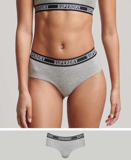 Superdry Women’s Organic Cotton Multi Logo Hipster Briefs Light Grey / Grey Marl/Mono - Size: 6