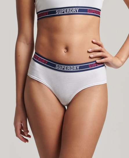 Superdry Women’s Organic Cotton Multi Logo Hipster Briefs White / White/Tricolore - Size: 14
