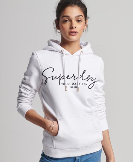 Superdry Women's Alice Script Embroidered Hoodie White / Optic - Size: 16 |  ModeSens