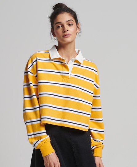 Superdry Women’s Vintage Cropped Long Sleeve Rugby Top Gold / Utah Gold Stripe - Size: 14