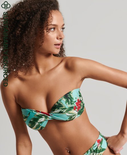 superdry women's gerafftes bandeau-bikinioberteil im vintage-look grün - größe: