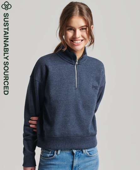Superdry Women’s Organic Cotton Vintage Logo Henley Sweatshirt Navy / Vintage Navy Marl - Size: 8