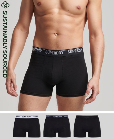 Superdry Men’s Organic Cotton Boxer Multi Triple Pack Black / Black Mix - Size: S