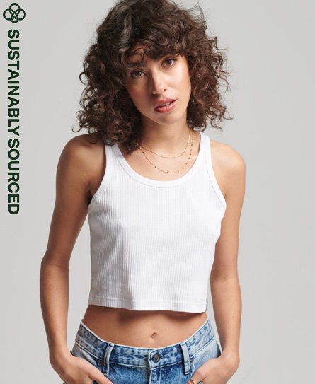 Superdry Women’s Organic Cotton Vintage Ribbed Crop Vest Top White - Size: 14