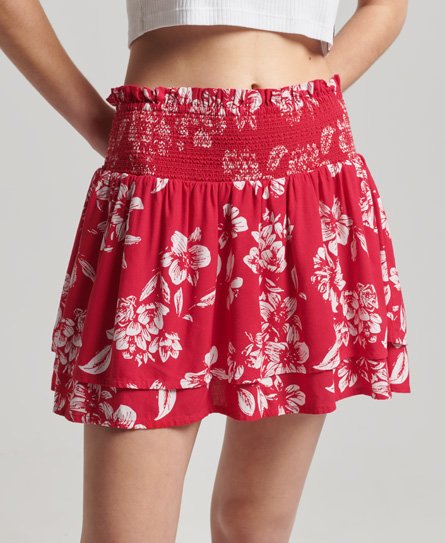 Superdry Women’s Vintage Ruffle Smocked Skirt Red / Floral Red - Size: 14