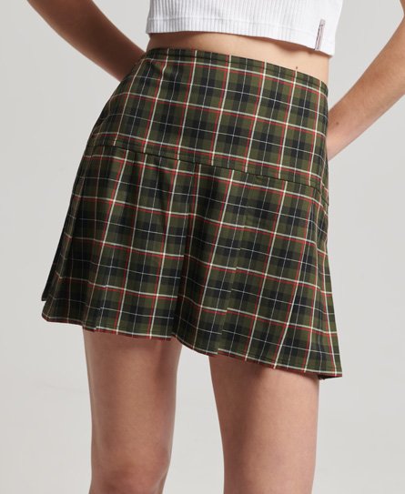 Superdry Women’s Vintage Tweed Pleat Mini Skirt Khaki / Khaki/Orange Check - Size: 10