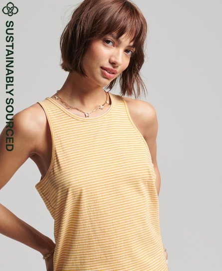 Superdry Women’s Organic Cotton Vintage Logo Stripe Vest Yellow / Ochre Marl/Rodeo White Stripe - Size: 10