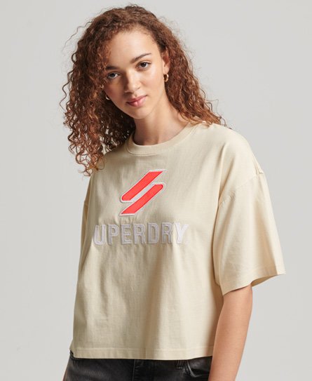 Superdry Women’s Code Stacked Boxy T-Shirt Cream / Oatmeal - Size: 12