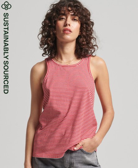 Superdry Women’s Organic Cotton Vintage Logo Stripe Vest Red / Papaya Red Marl/Rodeo White - Size: 12