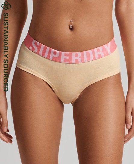 Superdry Women’s Organic Cotton Large Logo Hipster Briefs Yellow / Pale Yellow Marl - Size: 12
