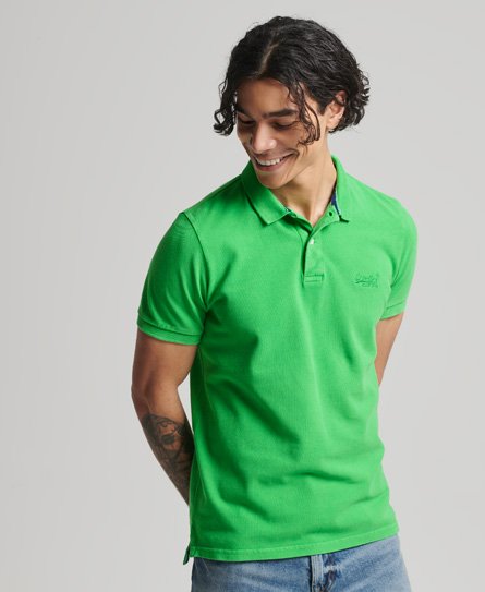 Superdry Men’s Organic Cotton Vintage Destroy Polo Shirt Green / Kelly Green - Size: S