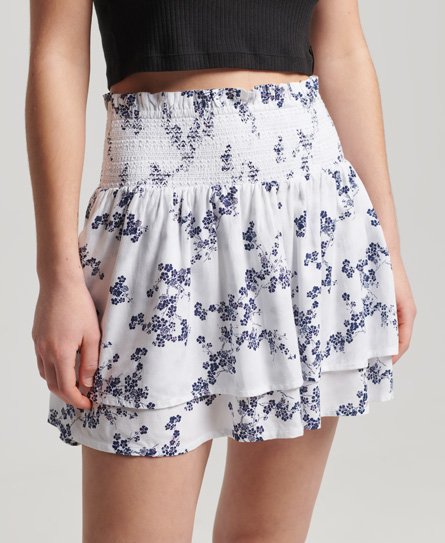 Superdry Women’s Vintage Ruffle Smocked Skirt White / Optic Blossom - Size: 16