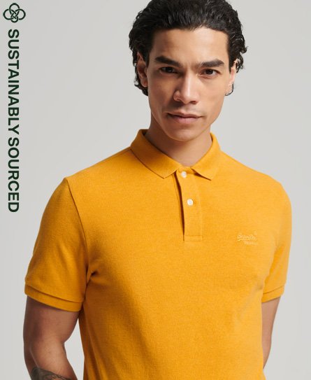 Superdry Men’s Organic Cotton Essential Classic Pique Polo Shirt Yellow / Turmeric Marl - Size: L