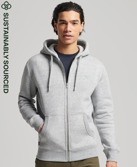 Superdry Men’s Organic Cotton Vintage Logo Embroidered Zip Hoodie Light Grey / Athletic Grey Marl - Size: XS