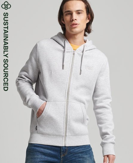 Superdry Men’s Organic Cotton Vintage Logo Embroidered Zip Hoodie Light Grey / Glacier Grey Marl - Size: XS