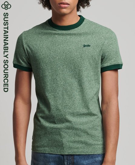 Superdry Men’s Organic Cotton Essential Logo Ringer T-Shirt Khaki / Portland Green Grit - Size: Xxl