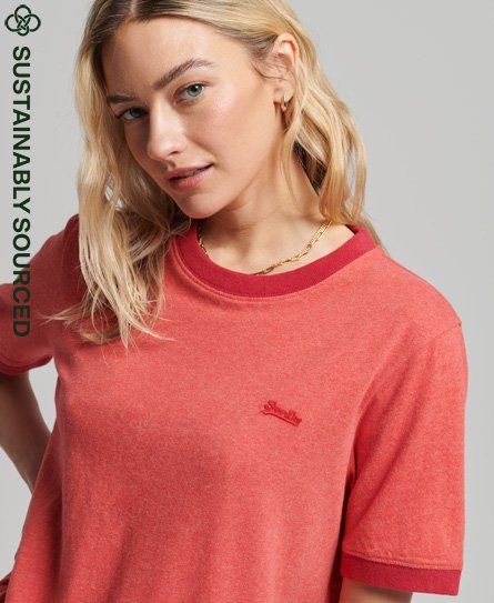 Superdry Women’s Organic Cotton Vintage Logo Ringer T-Shirt Blue / Coral Reef Marl - Size: 6