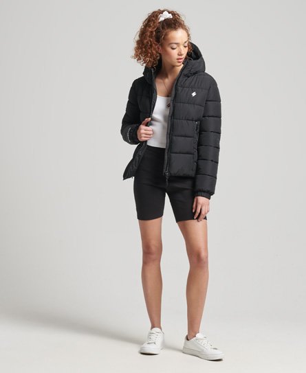 Superdry Women’s Hooded Spirit Sports Puffer Jacket Black - Size: 12