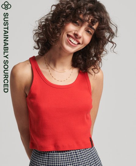 Superdry Women’s Organic Cotton Vintage Ribbed Crop Vest Top Red / Soda Pop Red - Size: 16