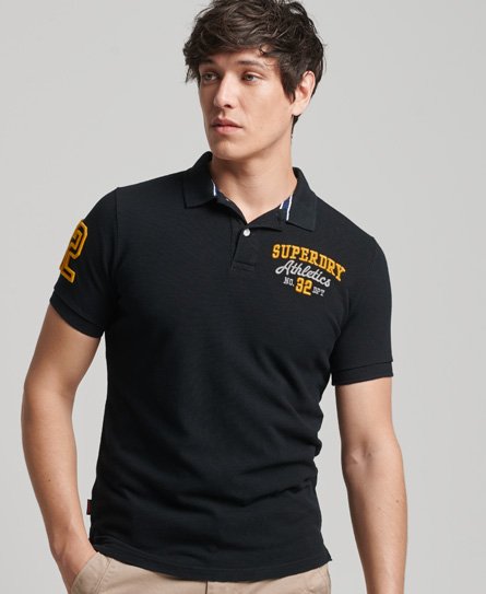 Superdry Men’s Organic Cotton Applique Classic Fit Polo Shirt Black - Size: S