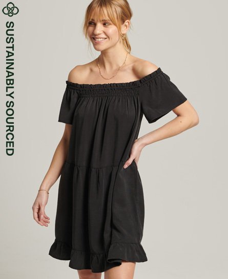 Superdry Women’s Vintage Off The Shoulder Dress Black - Size: 10