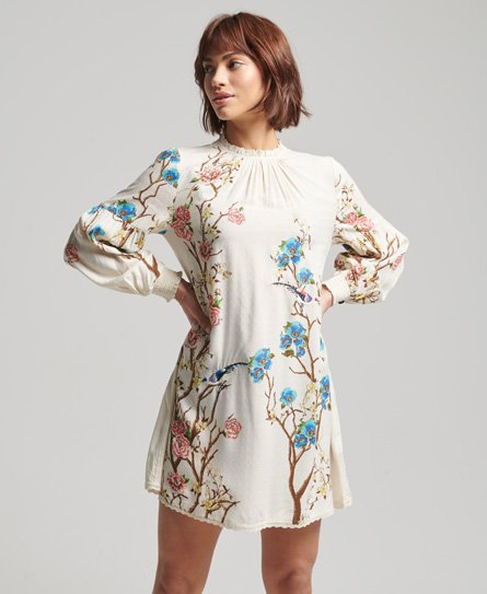 High Neck Embroidered Mini Dress