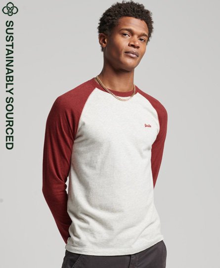 Superdry Men’s Organic Cotton Essential Long Sleeved Baseball Top Red / Off White/Rhubarb Marl - Size: L