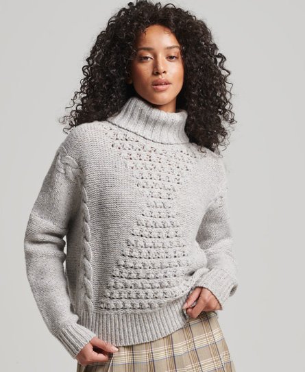 Superdry Women’s Chunky Cable Roll Neck Jumper White / Off White - Size: 10