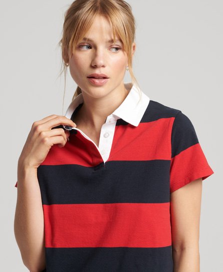 Superdry Women’s Vintage Stripe Rugby Top Red / Risk Red/Navy - Size: XS/S