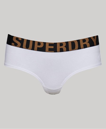 Superdry Women's Hipster-Slip aus Bio-Baumwolle mit Großem Logo Weiß