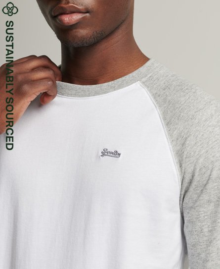 Superdry Men’s Organic Cotton Essential Long Sleeved Baseball Top White / Optic/Athletic Grey Marl - Size: XL
