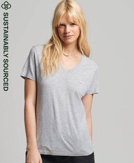 Superdry Women’s Organic Cotton Pocket V-Neck T-Shirt Light Grey / Mid Marl - Size: 10