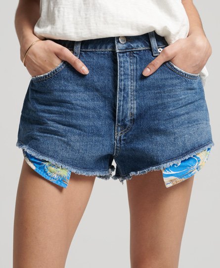 Superdry Women’s Vintage High Rise Cut Off Shorts Blue / Madison Mid Blue - Size: 24