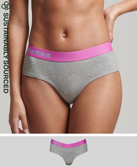 Superdry Women’s Organic Cotton Offset Logo Hipster Briefs Grey / Grey Marl/Lolly Pink - Size: 6