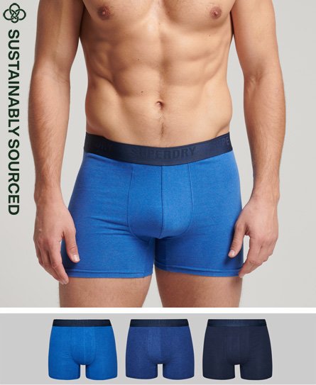 Superdry Men’s Mens Blue Organic Cotton Boxer Multi Triple Pack, Size: S