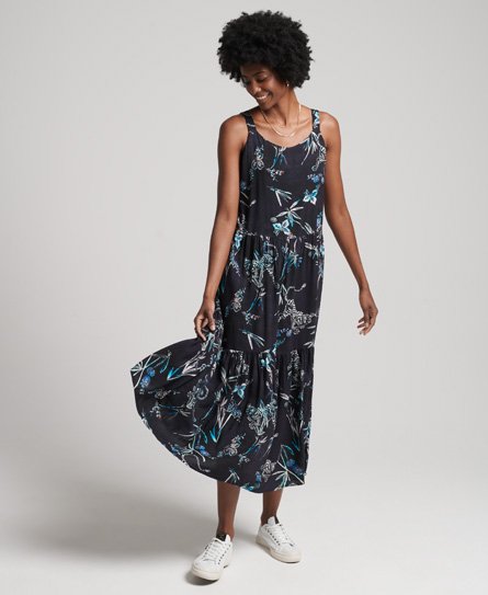 Superdry Women’s Studios Woven Maxi Dress Navy / Grace Print - Size: 8