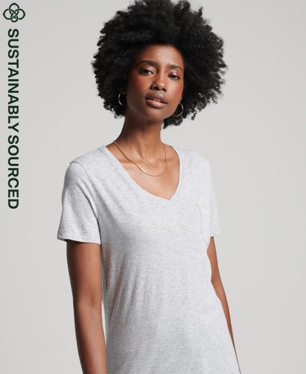 Superdry Women’s Organic Cotton Studios Pocket V-Neck T-Shirt Light Grey / Mid Marl - Size: 10
