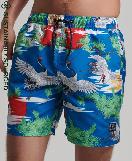 Superdry Men’s Vintage Hawaiian Recycled Swim Shorts Blue / Tropical Crane Aop - Size: S