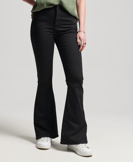 Skinny jeans met wijd uitlopende pijpen en hoge taille