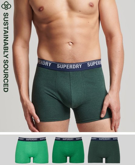 Superdry Men’s Organic Cotton Boxer Multi Triple Pack Green / Enamel/Oregon/Bright Green - Size: S