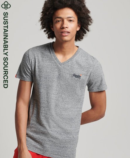 Men’s Orange Label Vintage Embroidery V-Neck T-Shirt Grey / Flint Steel Grit - Size: XS -Superdry