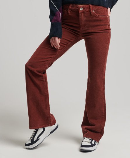 Slimfit corduroy jeans met middelhoge taille en wijduitlopende pijpen 