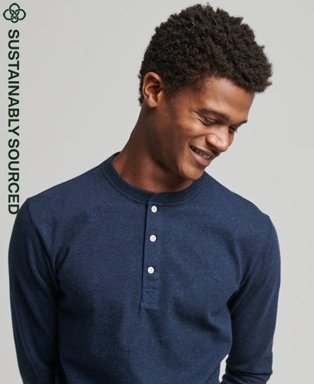Superdry Men’s Organic Cotton Long Sleeve Henley Top Navy / Trench Navy Marl - Size: S