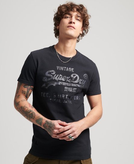 Superdry Homme T-shirt à Vintage Logo Collé Noir